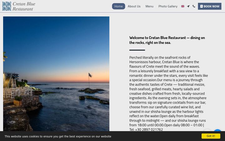 Screenshot of cretanbluerestaurant.com