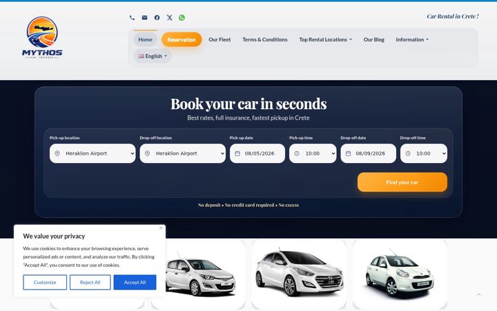 Screenshot of creterentcar.com