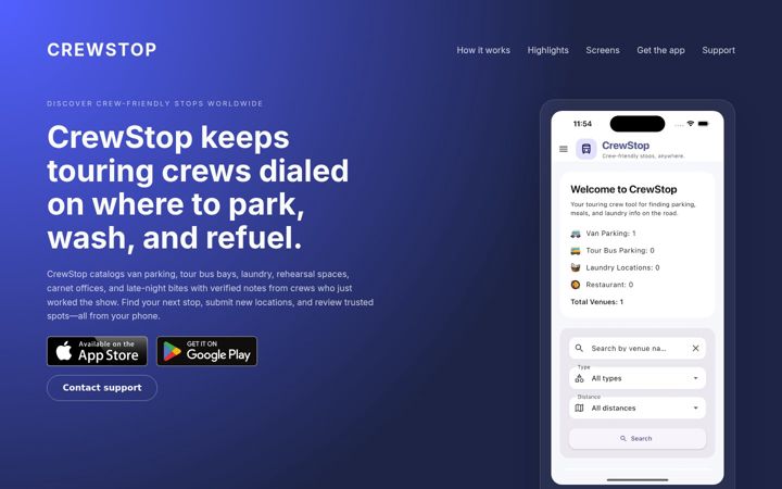 Screenshot of crewstop.app