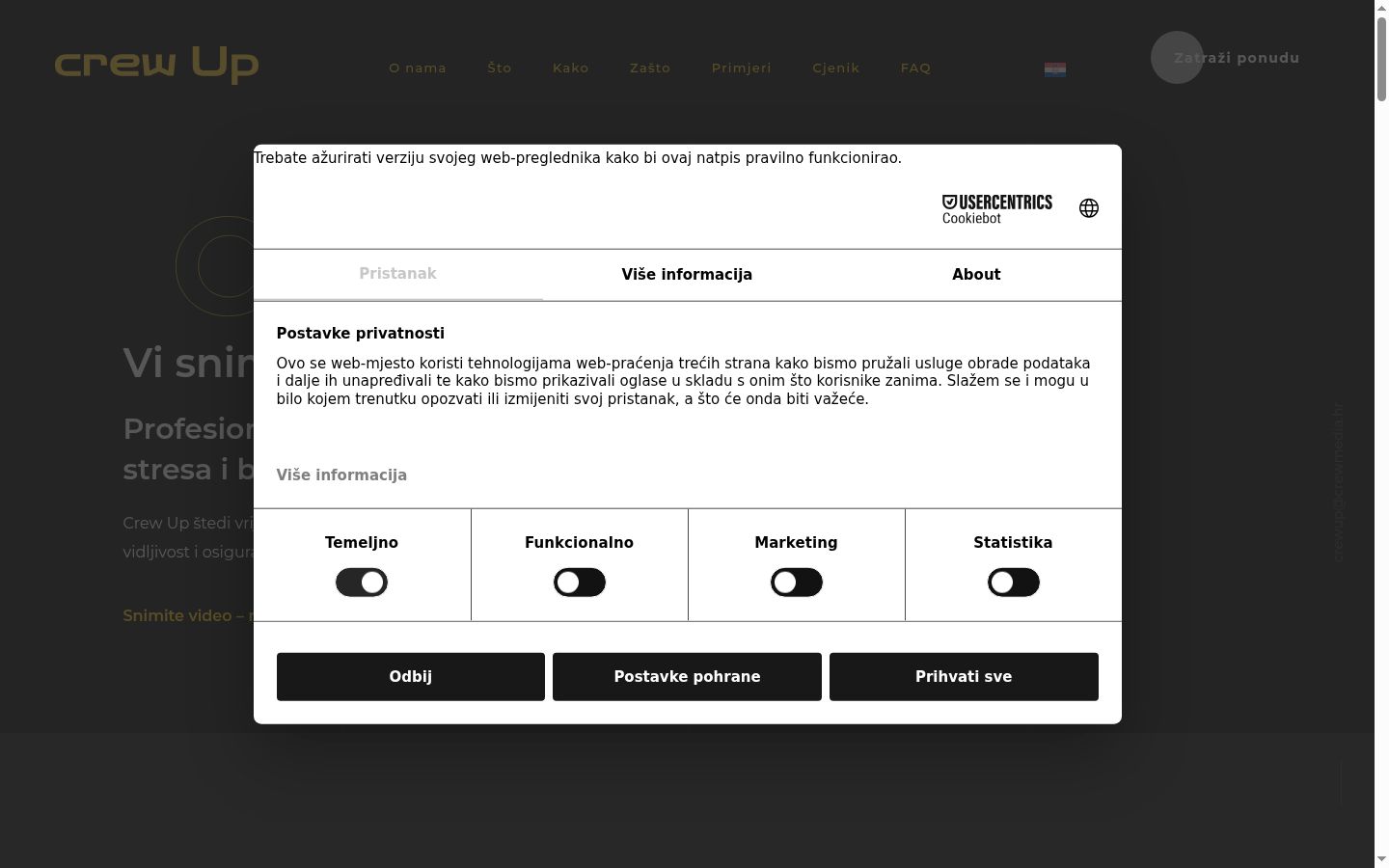 Screenshot van de toestemmingsbanner zoals getoond vóór enige interactie