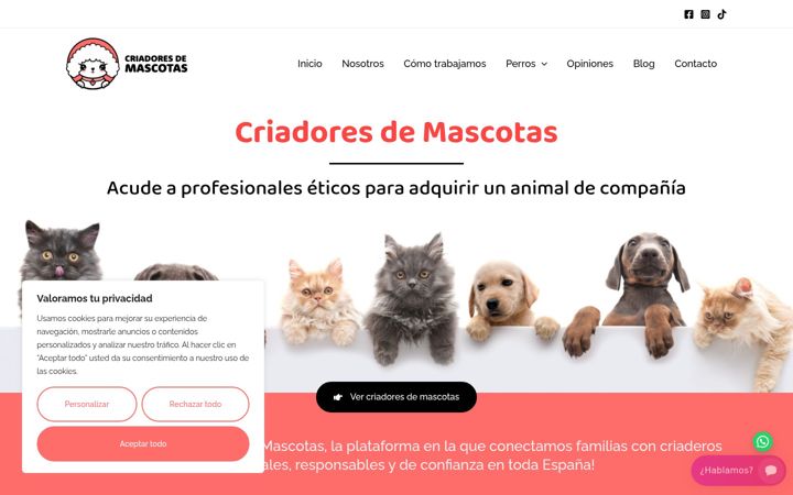 Screenshot of criadoresdemascotas.com