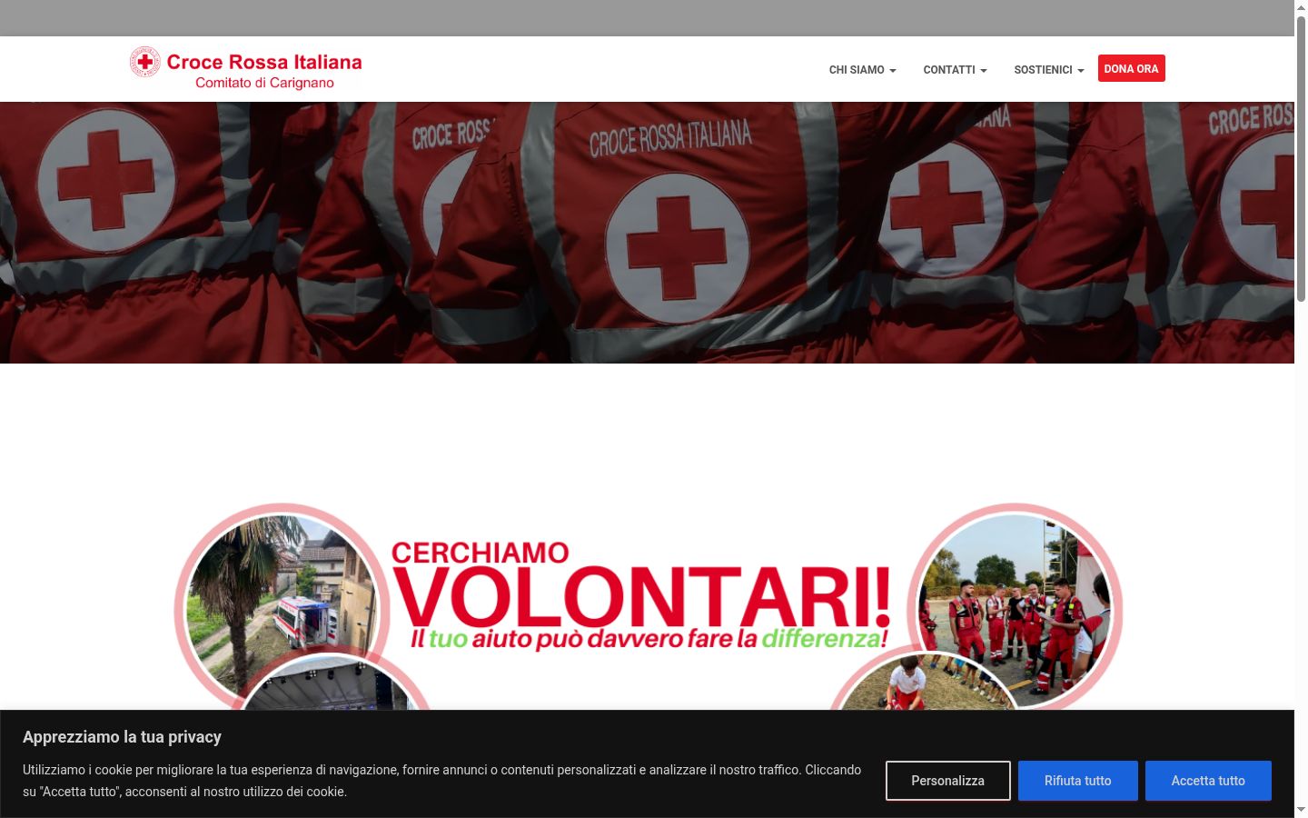 Screenshot del banner di consenso mostrato prima di qualsiasi interazione