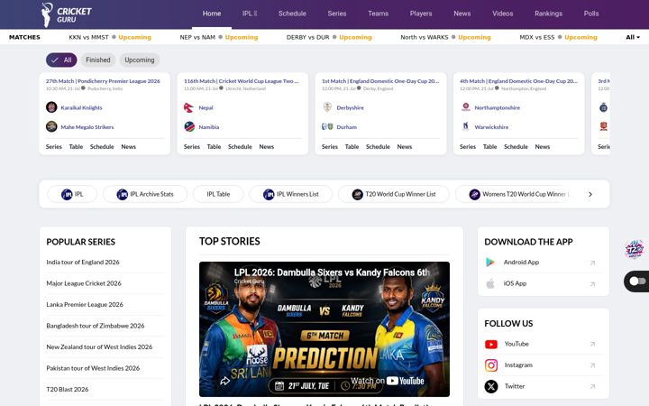 Screenshot of cricketguru.com