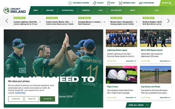 Screenshot of cricketireland.ie