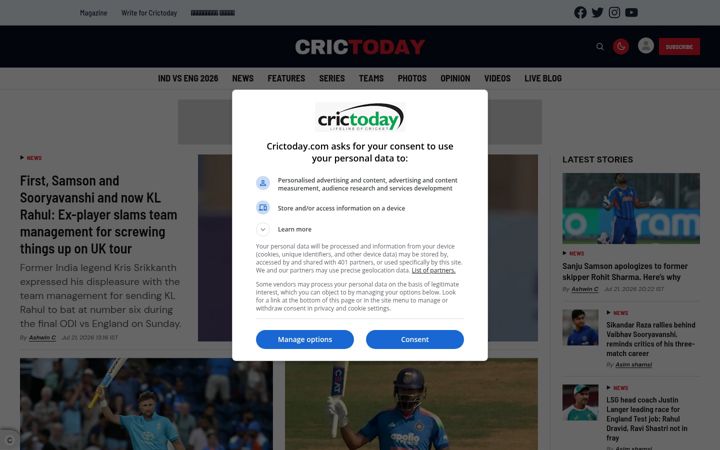 Screenshot of crictoday.com