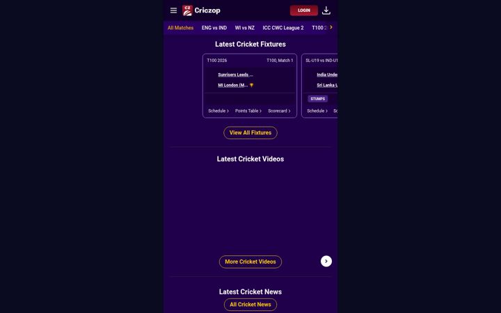 Screenshot of criczop.com