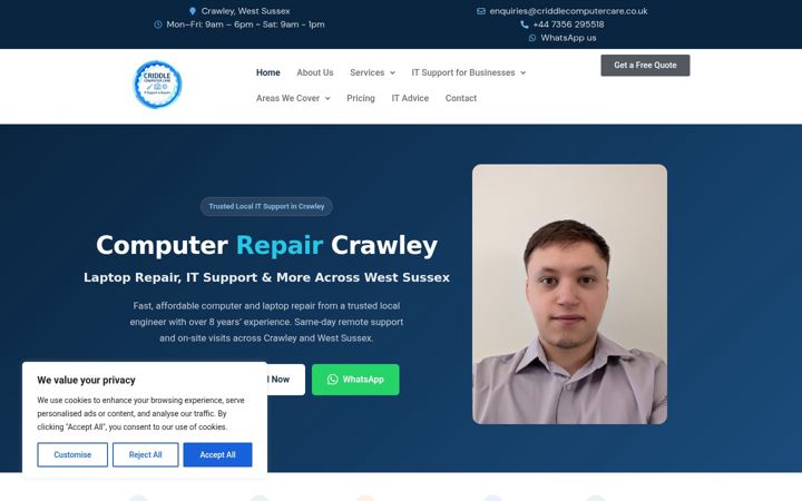 Screenshot of criddlecomputercare.co.uk