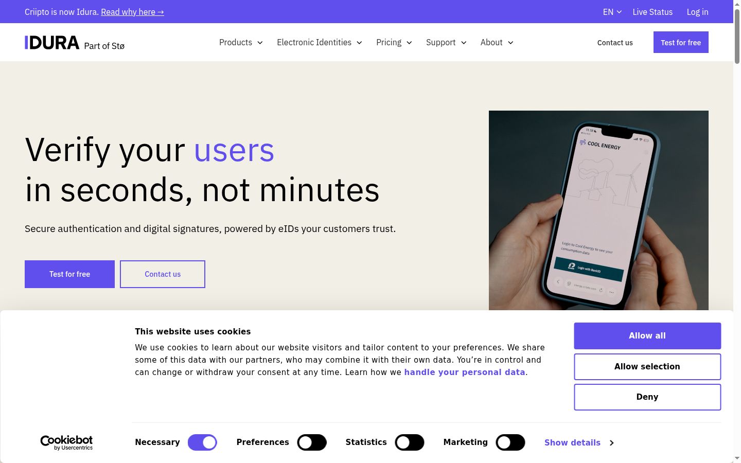 Screenshot of the consent banner shown before any interaction