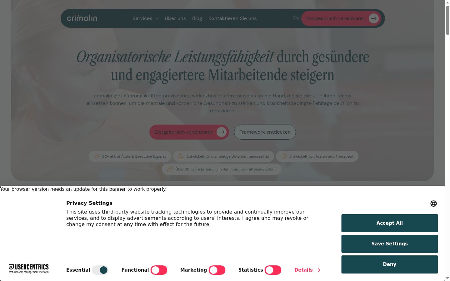 Screenshot of the consent banner shown before any interaction