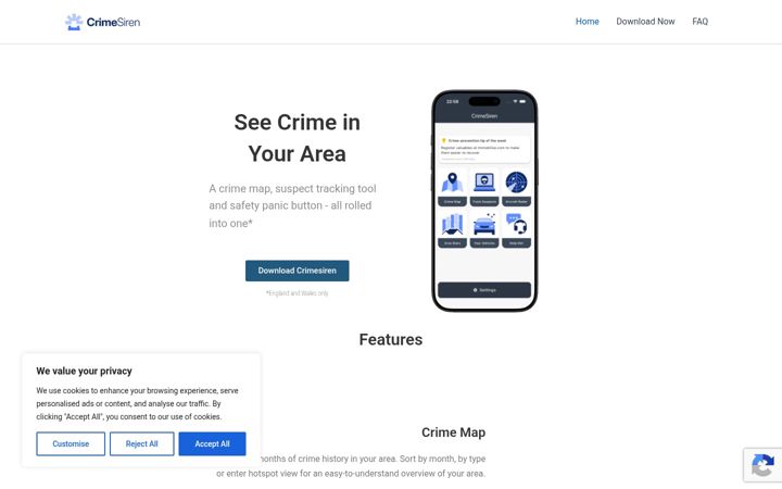 Екранна снимка на crimesiren.co.uk