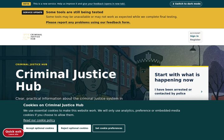 Screenshot of criminaljusticehub.org.uk