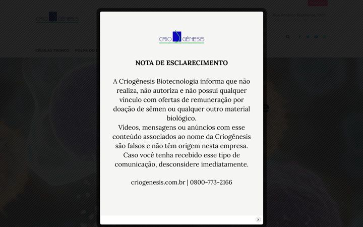 Screenshot of criogenesis.com.br