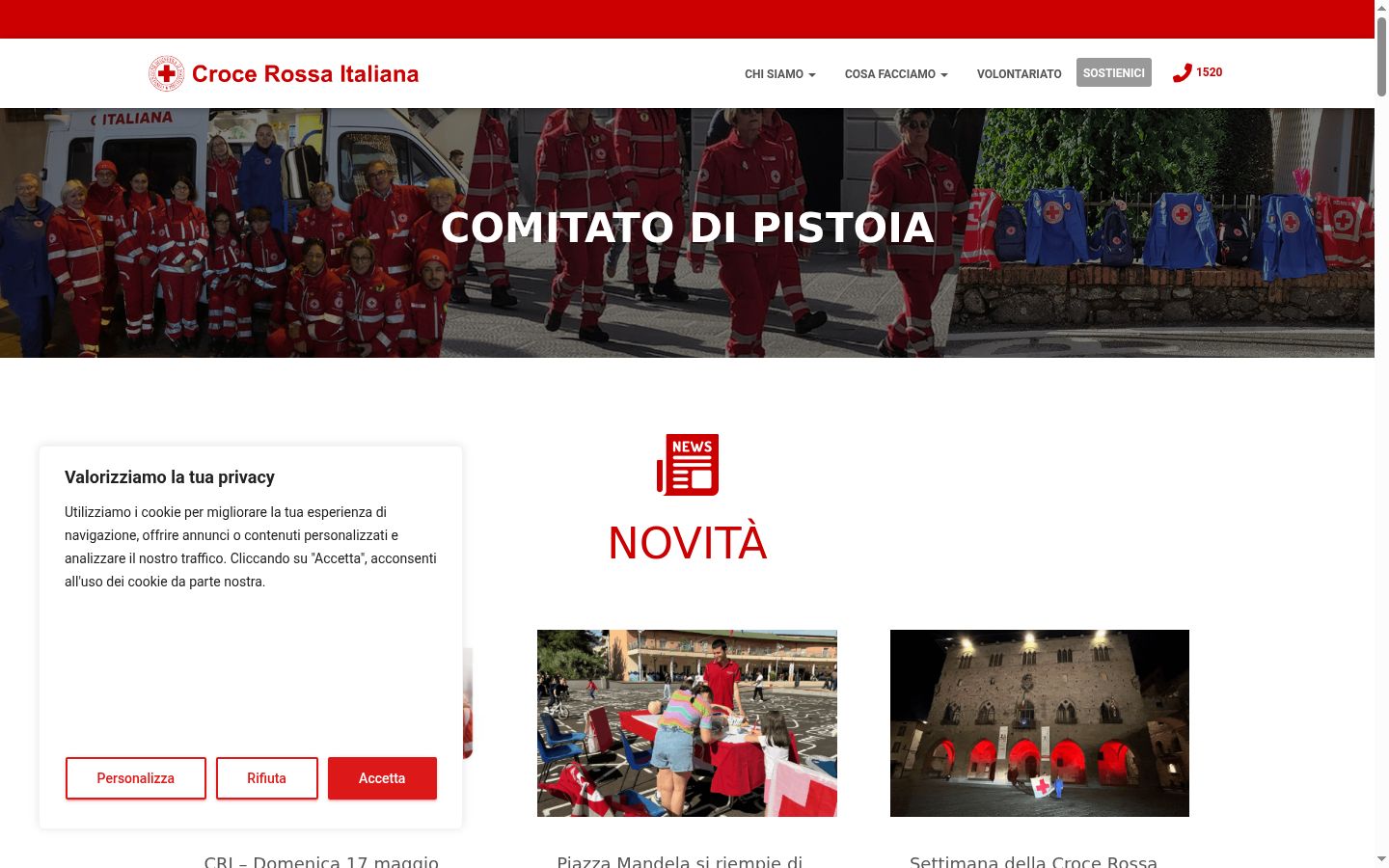 Screenshot del banner di consenso mostrato prima di qualsiasi interazione