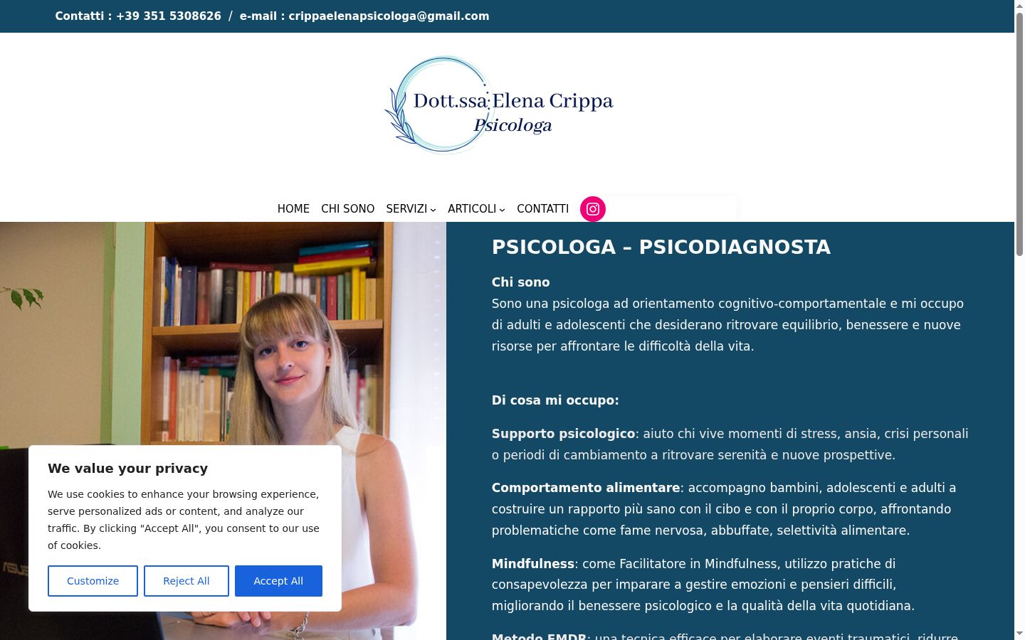 Screenshot del banner di consenso mostrato prima di qualsiasi interazione
