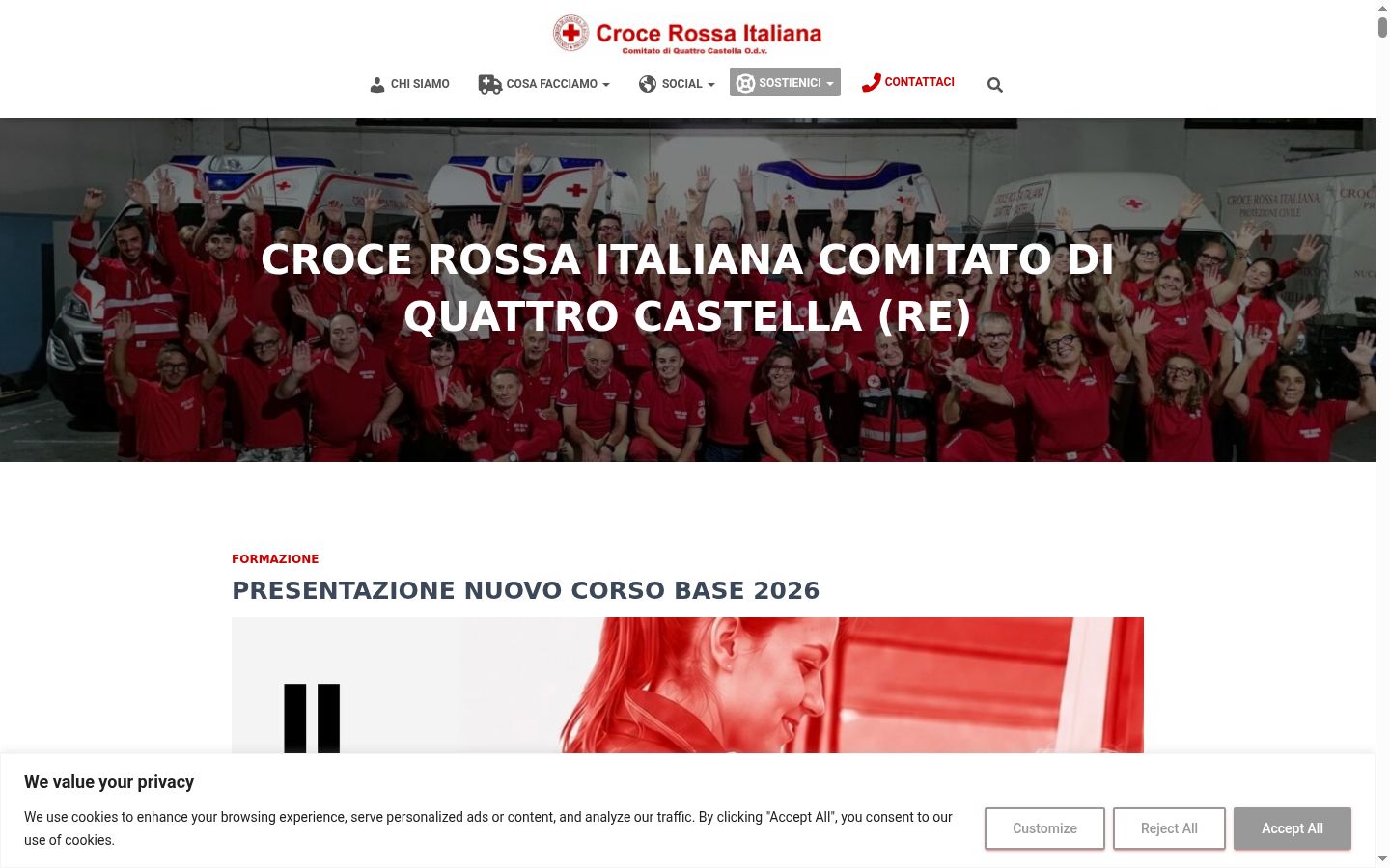 Screenshot del banner di consenso mostrato prima di qualsiasi interazione