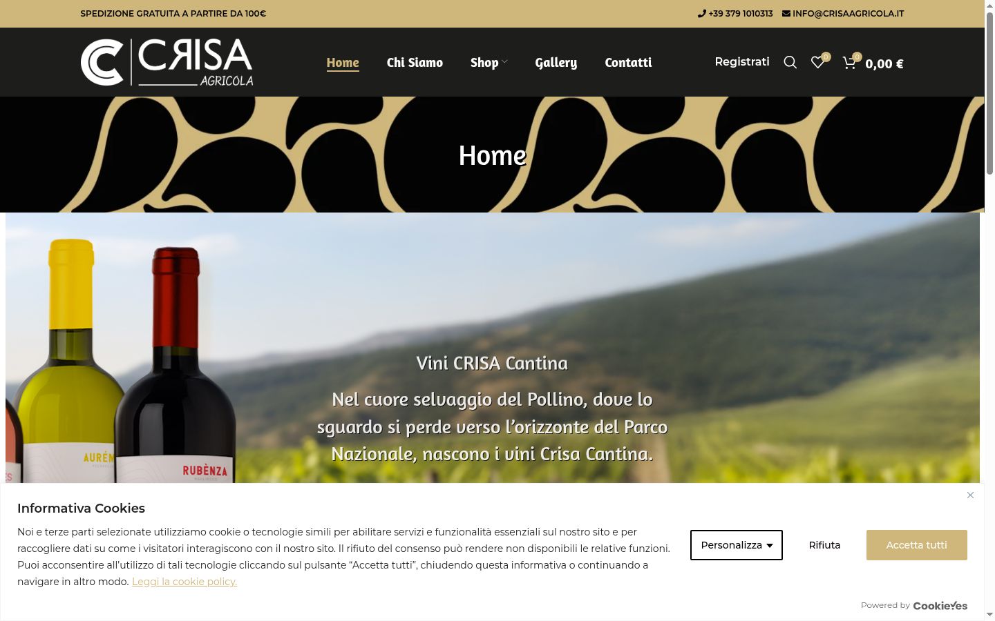 Screenshot del banner di consenso mostrato prima di qualsiasi interazione