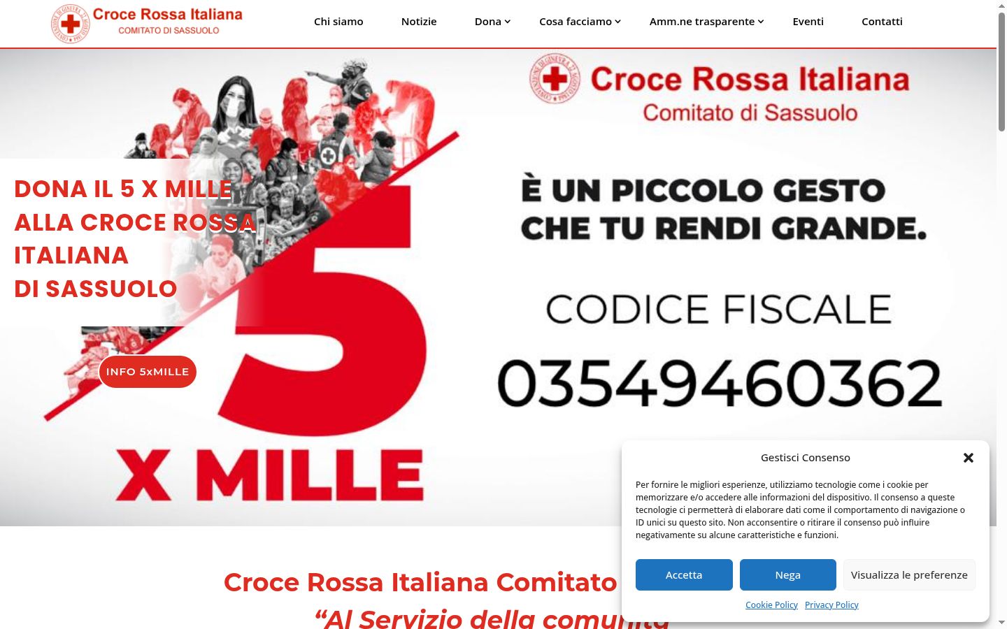 Screenshot del banner di consenso mostrato prima di qualsiasi interazione