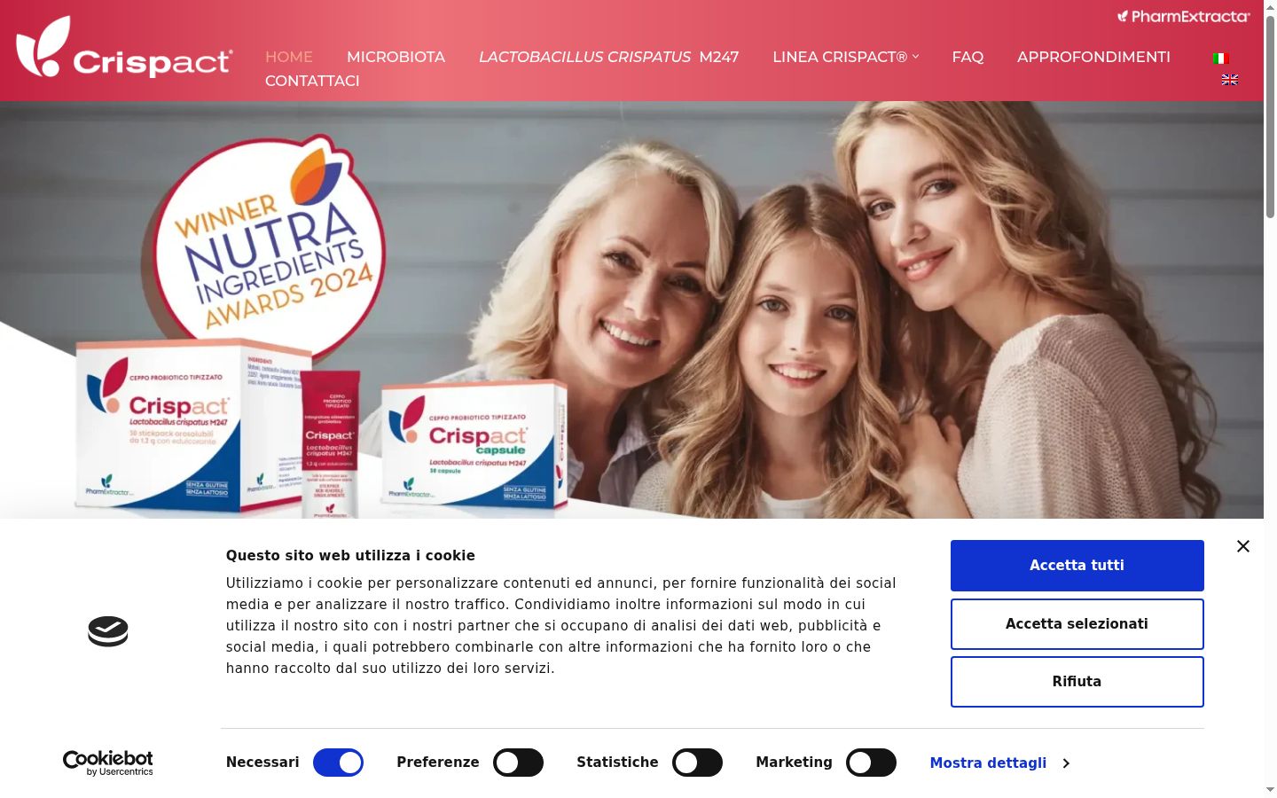 Screenshot del banner di consenso mostrato prima di qualsiasi interazione
