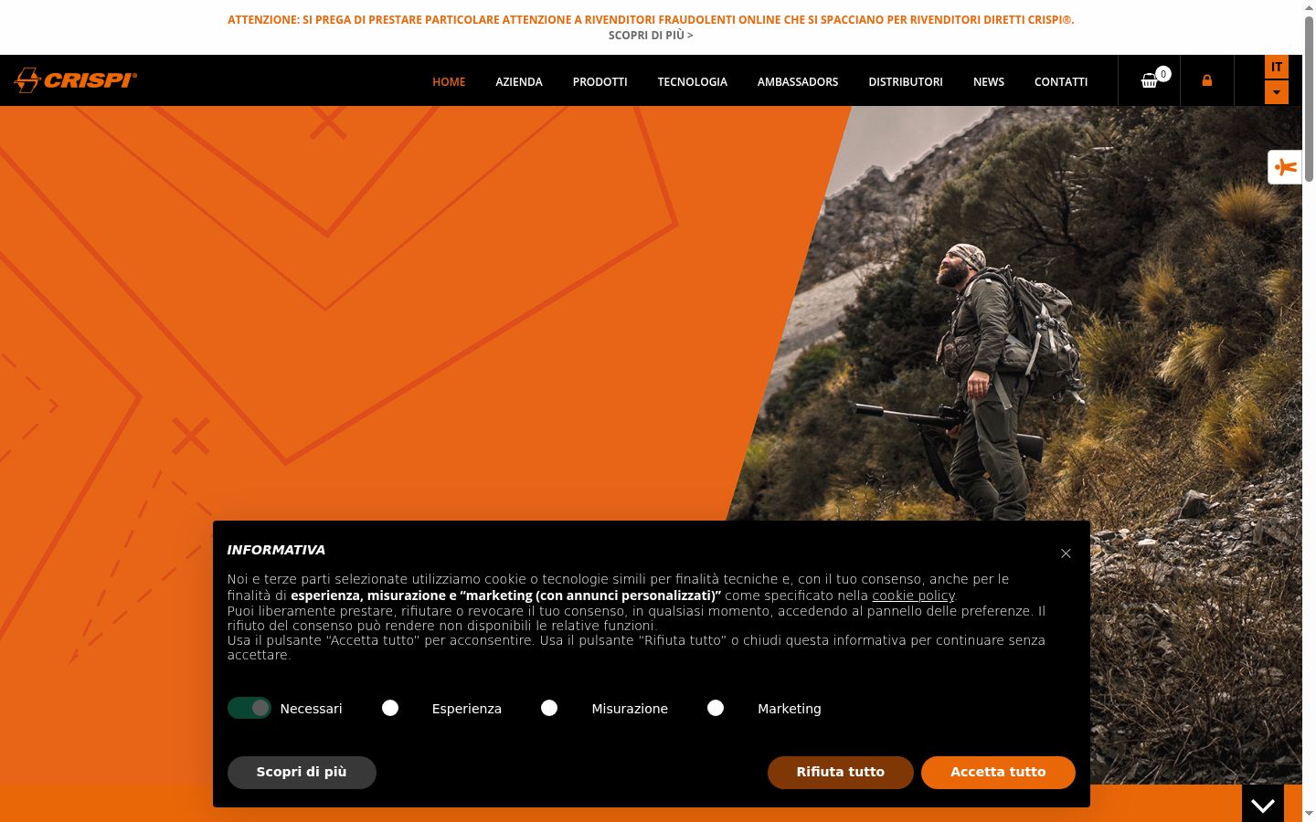 Screenshot del banner di consenso mostrato prima di qualsiasi interazione