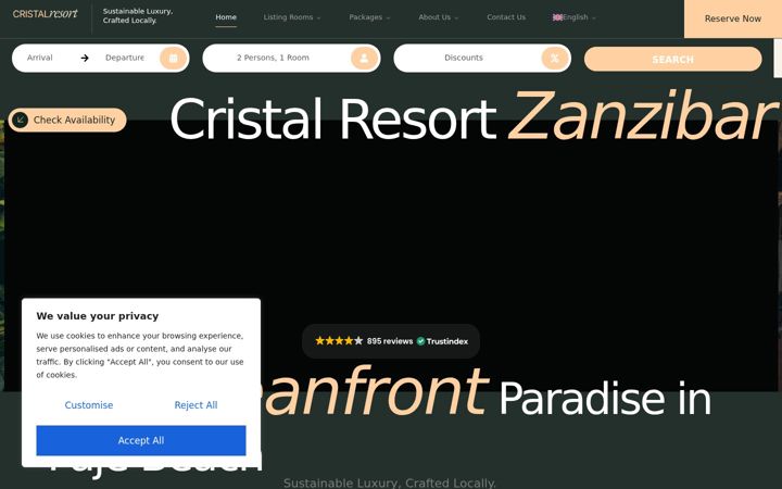 Screenshot of cristalresortzanzibar.com