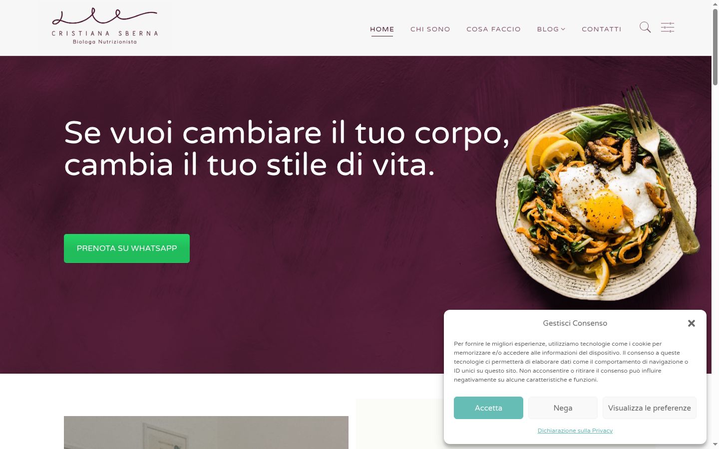 Screenshot del banner di consenso mostrato prima di qualsiasi interazione