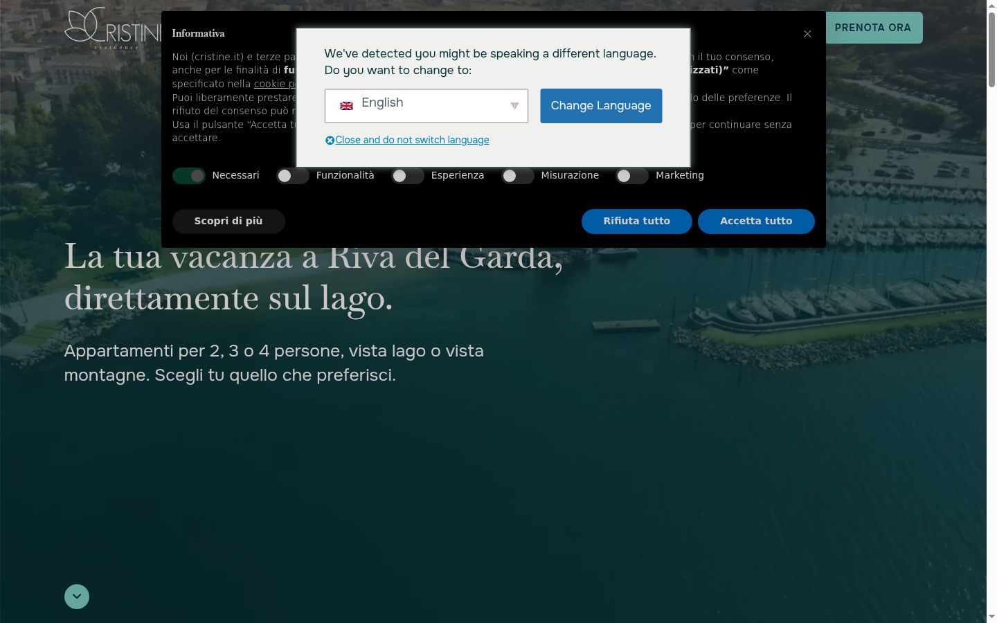 Captura de pantalla del banner de consentimiento mostrado antes de cualquier interacción