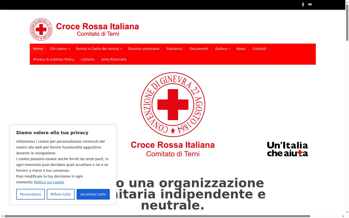 Screenshot del banner di consenso mostrato prima di qualsiasi interazione