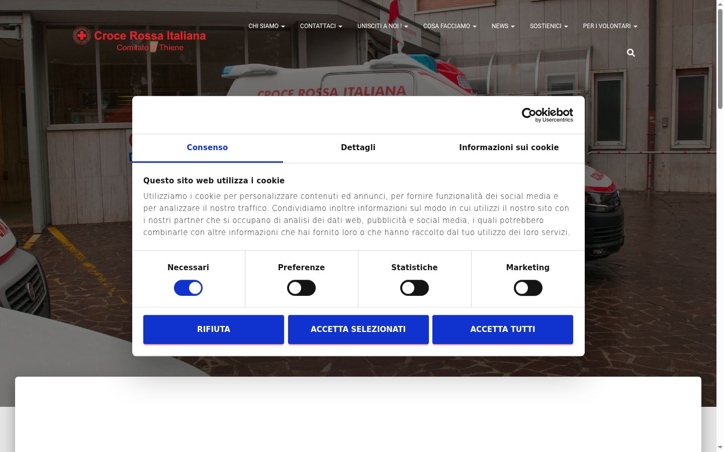 Screenshot del banner di consenso mostrato prima di qualsiasi interazione
