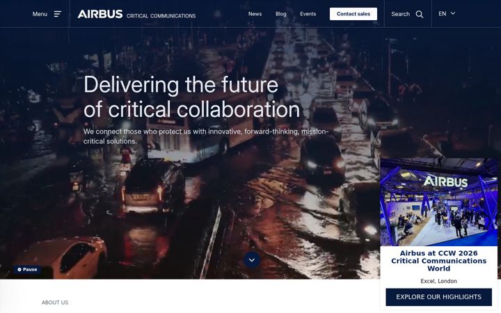 Screenshot of criticalcommunications.airbus.com