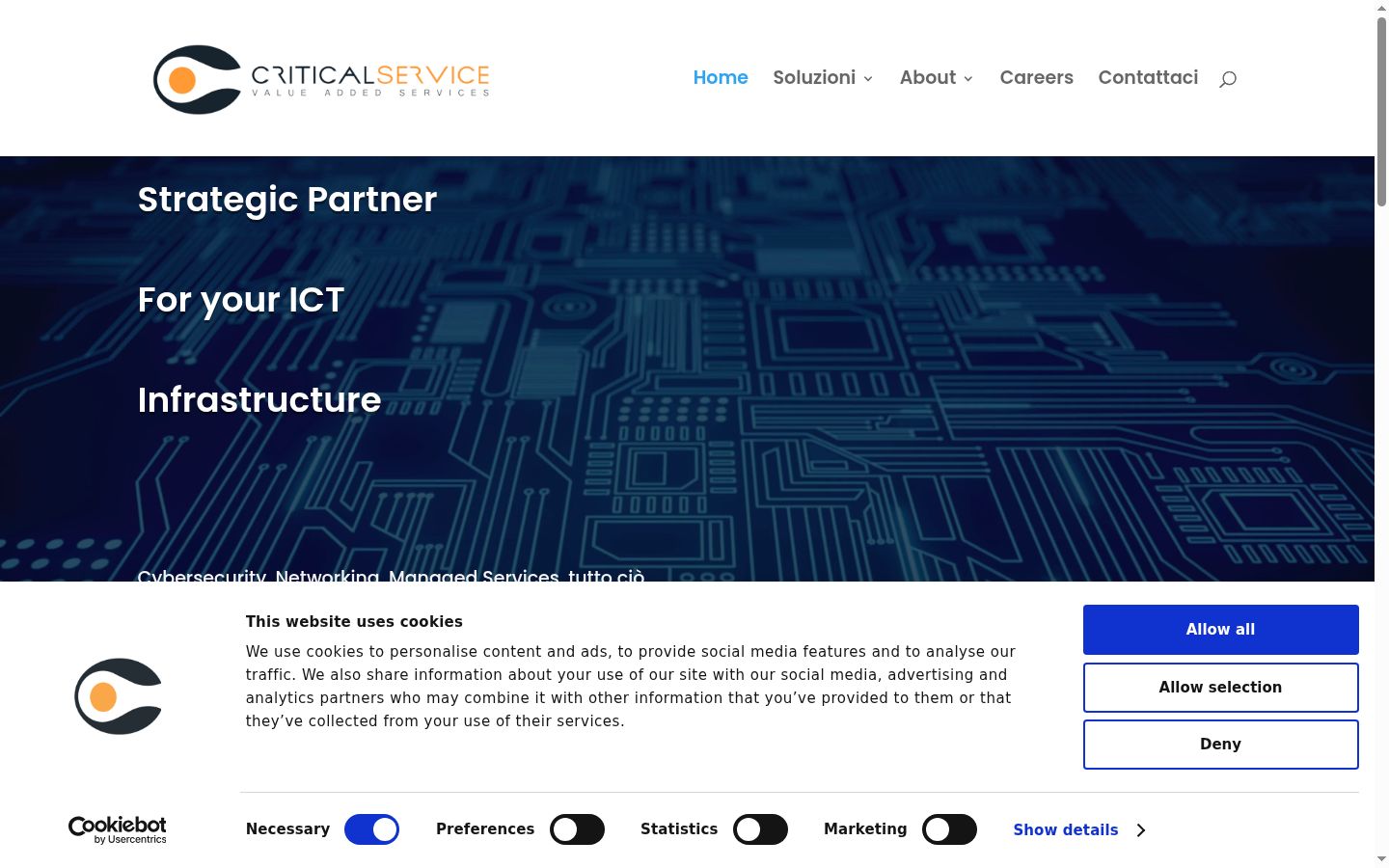 Screenshot del banner di consenso mostrato prima di qualsiasi interazione