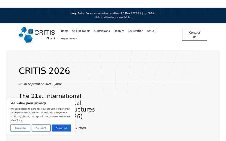 Screenshot of critis2026.com