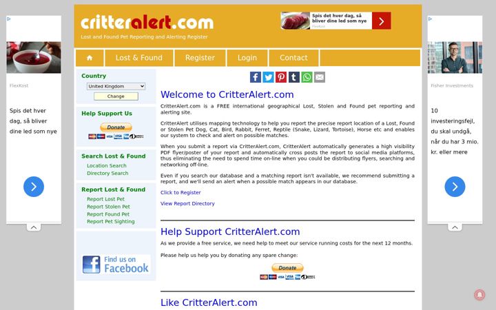 Screenshot of critteralert.com