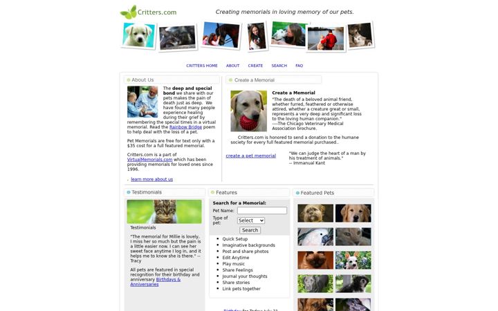 Screenshot of critters.com