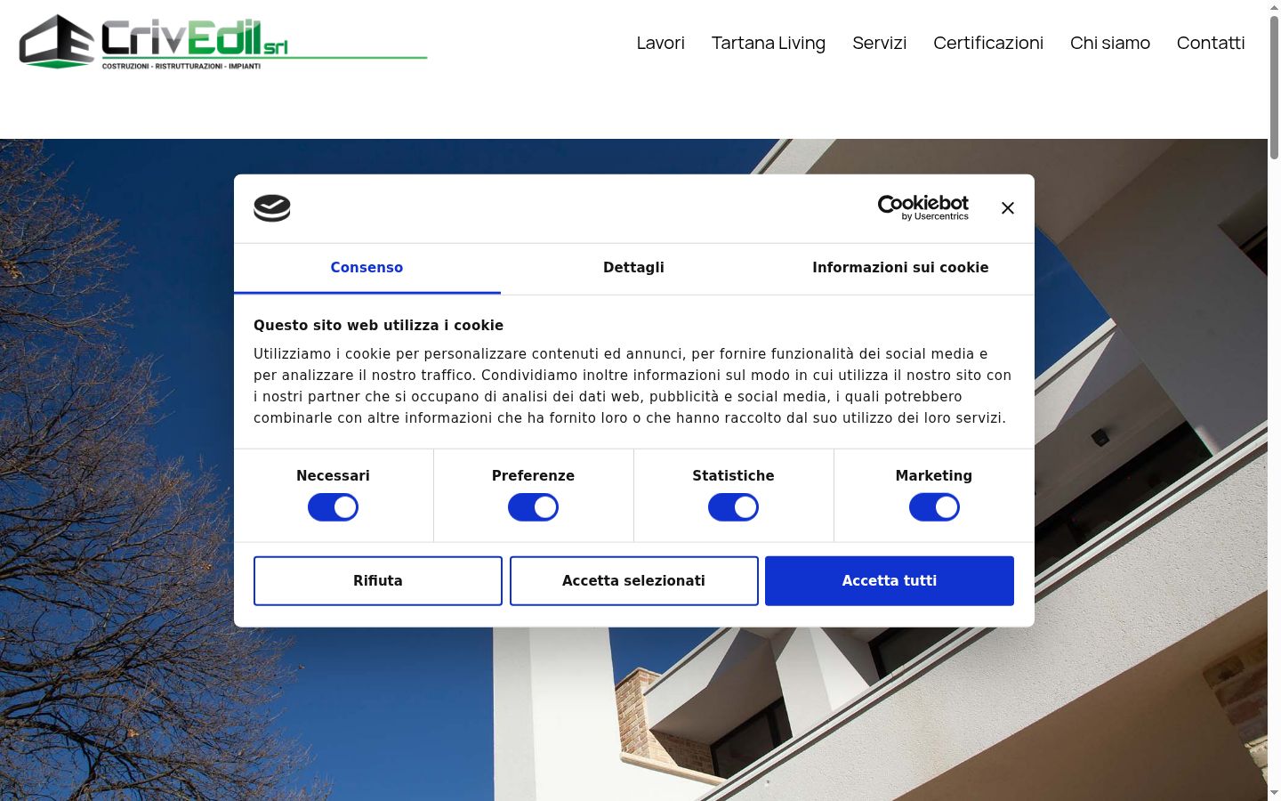Screenshot del banner di consenso mostrato prima di qualsiasi interazione