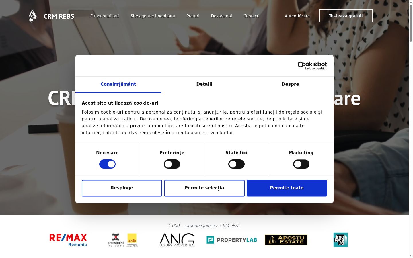 Captura de pantalla del banner de consentimiento mostrado antes de cualquier interacción