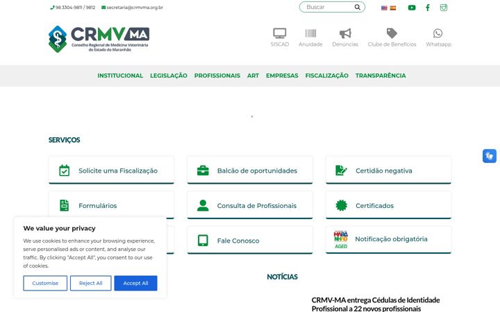 Screenshot of crmvma.org.br