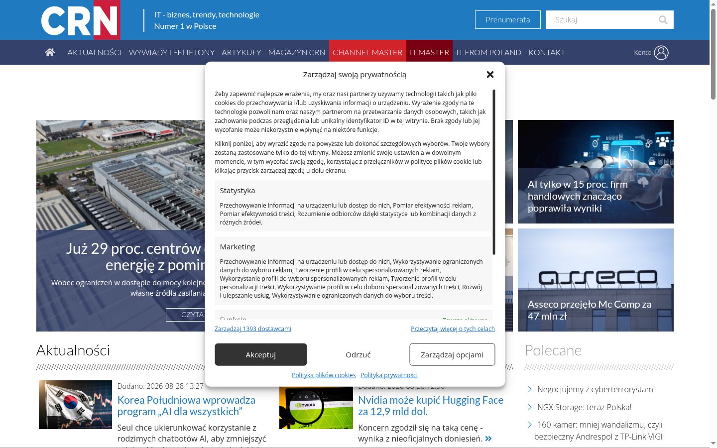 Screenshot del banner di consenso mostrato prima di qualsiasi interazione