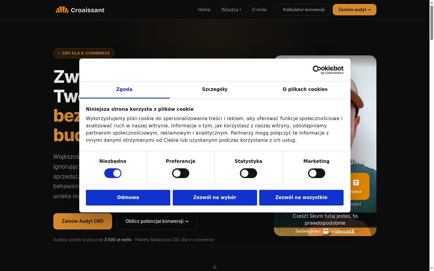 Screenshot del banner di consenso mostrato prima di qualsiasi interazione