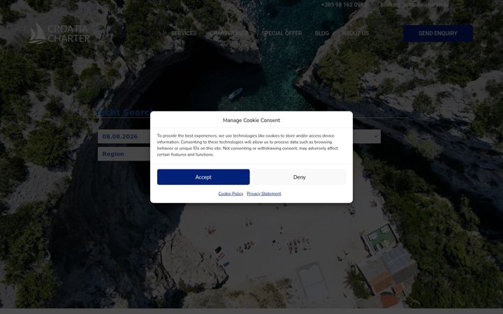 Snimka zaslona za croatia-charter.hr