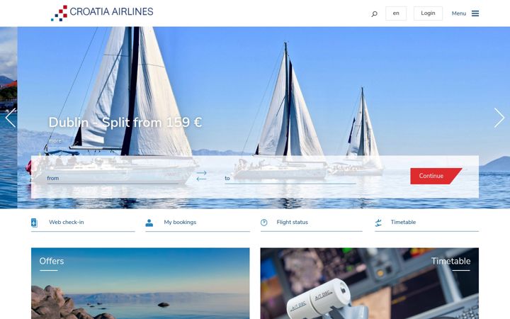 Screenshot of croatiaairlines.com
