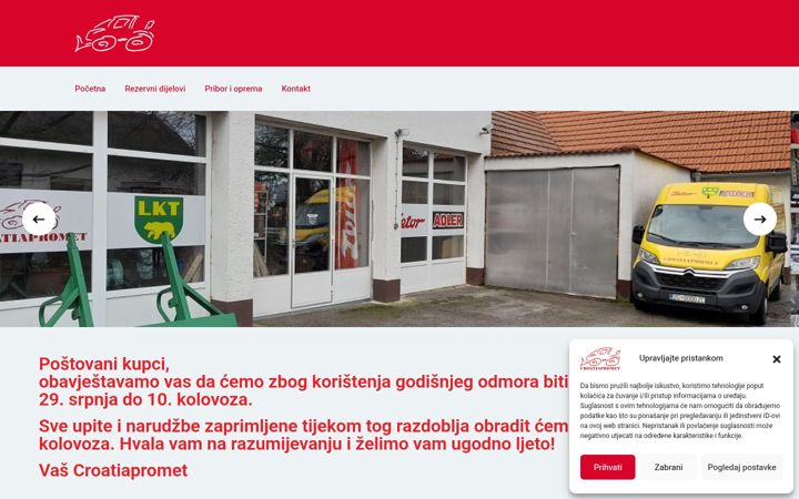 Snimka zaslona za croatiapromet.hr