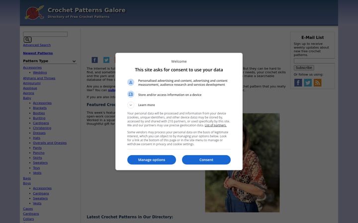 Skjermbilde av crochetpatternsgalore.com