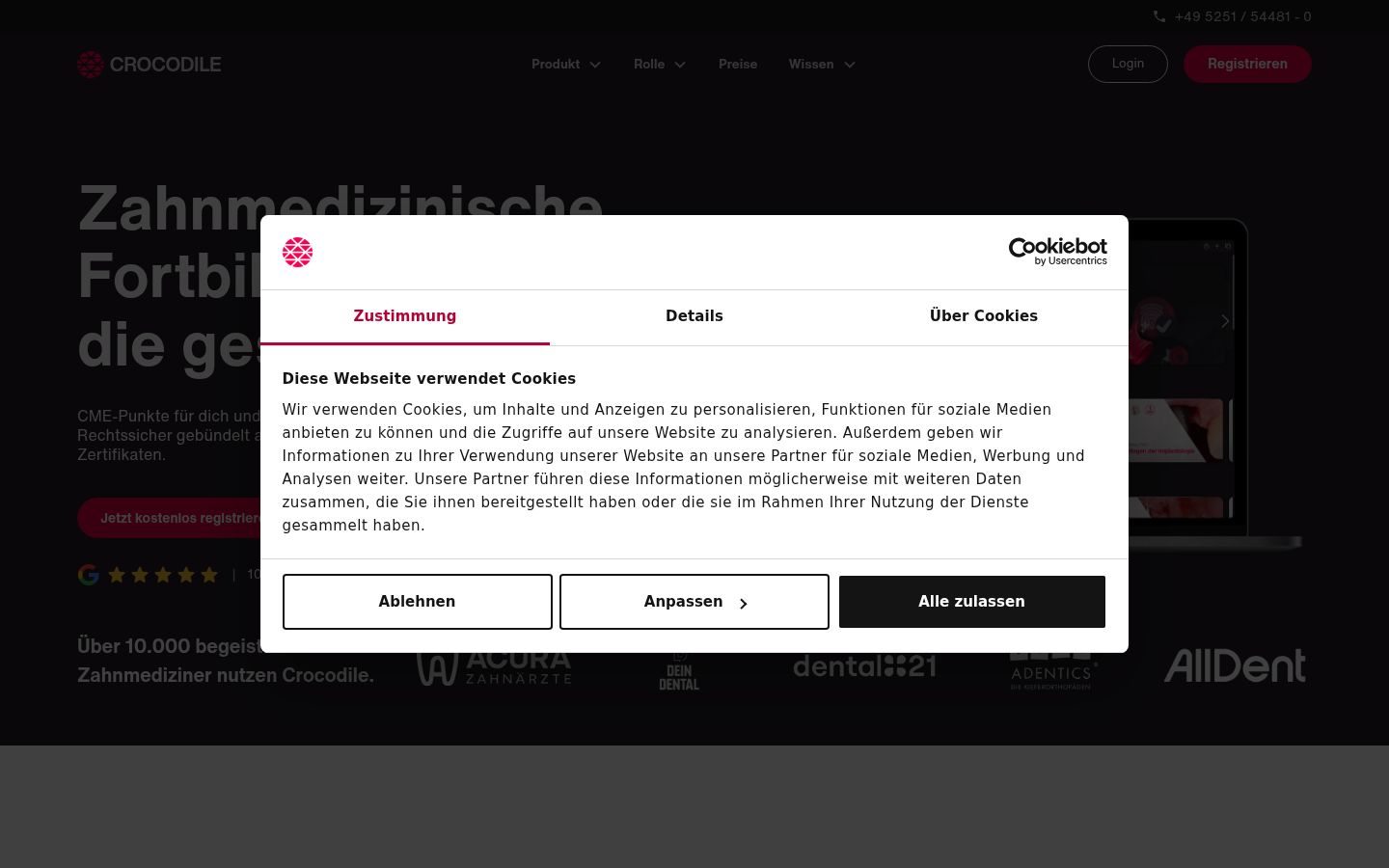 Screenshot of the consent banner shown before any interaction