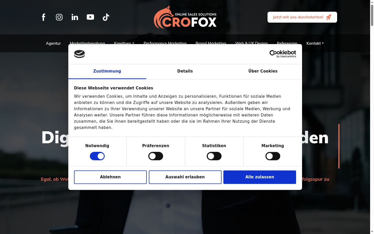 Screenshot van de toestemmingsbanner zoals getoond vóór enige interactie