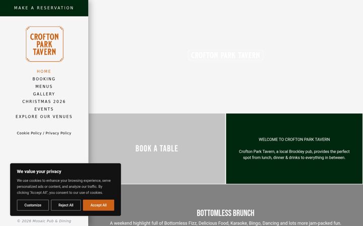 Screenshot of croftonparktavern.co.uk