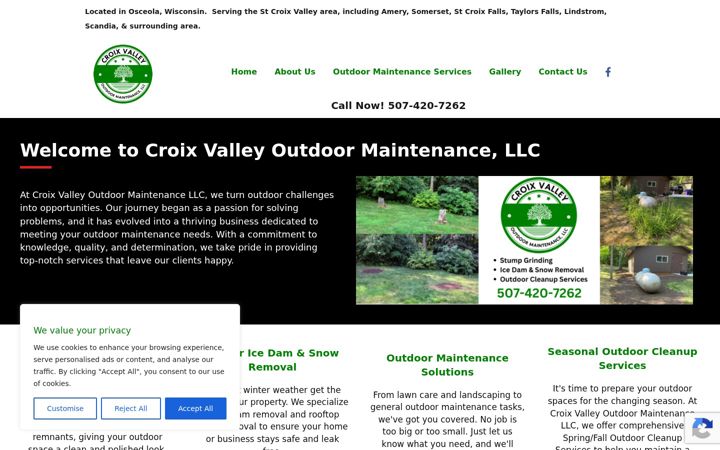 Screenshot of croixvalleyoutdoormaintenance.com