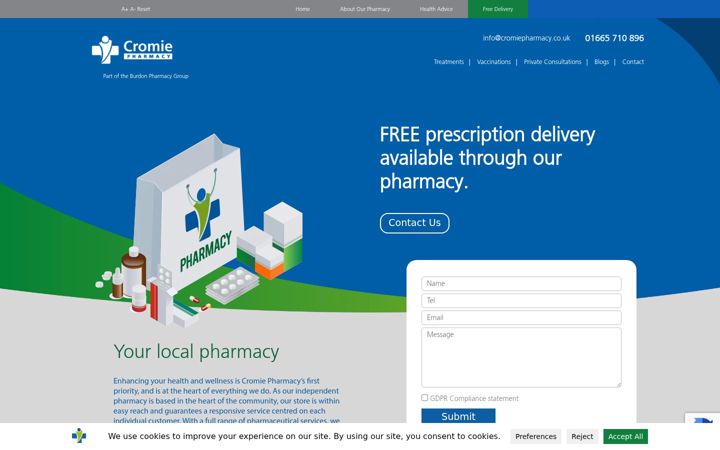 Екранна снимка на cromiepharmacy.co.uk