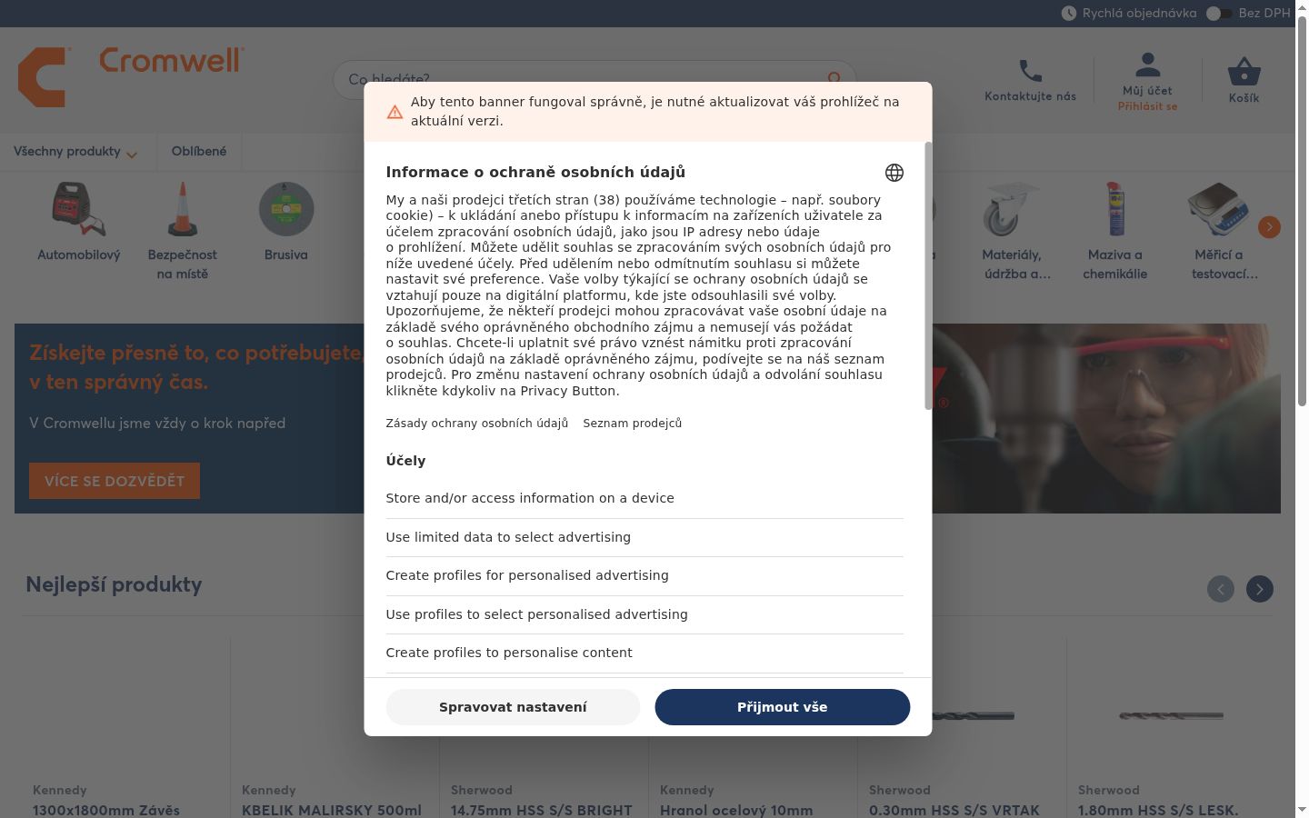 Screenshot van de toestemmingsbanner zoals getoond vóór enige interactie