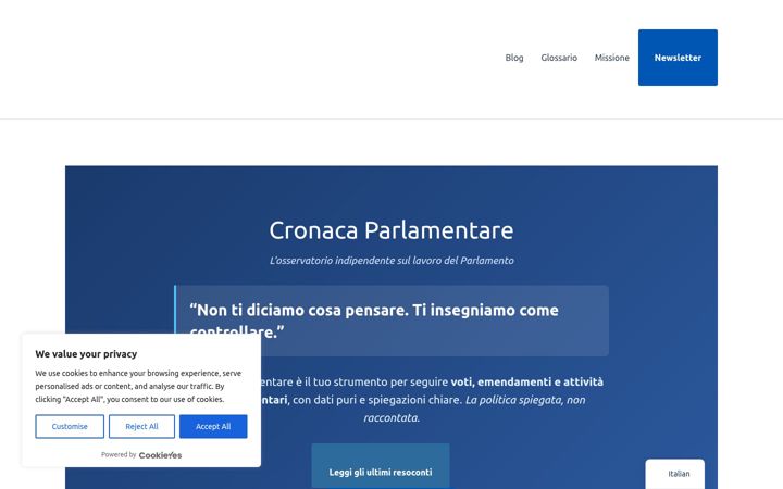 Skjámynd af cronacaparlamentare.it