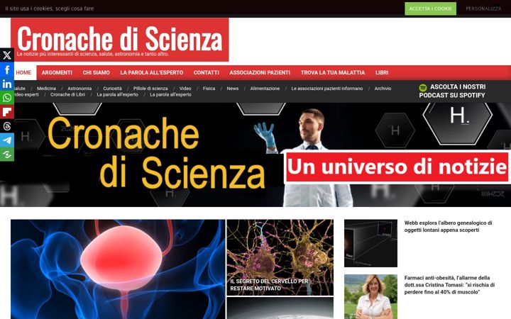 Screenshot of cronachediscienza.it